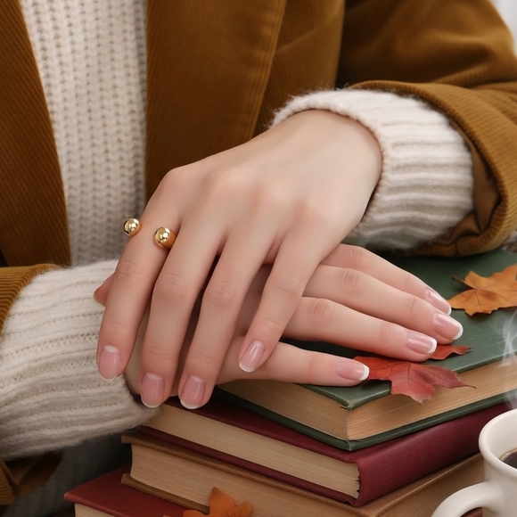 Sleek Minimalist Adjustable 18K Gold Plated Stainless Steel Open Cuff Ring - Picture 9 of 13